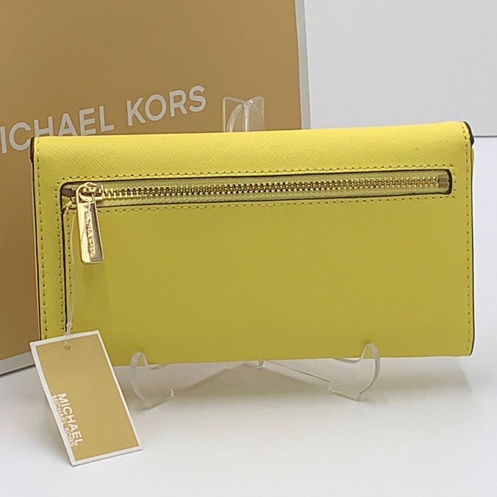 MICHAEL KORS JET SET TRAVEL LARGE TRIFOLD WALLET SUNSHINE COLOR - Picture 3 of 16